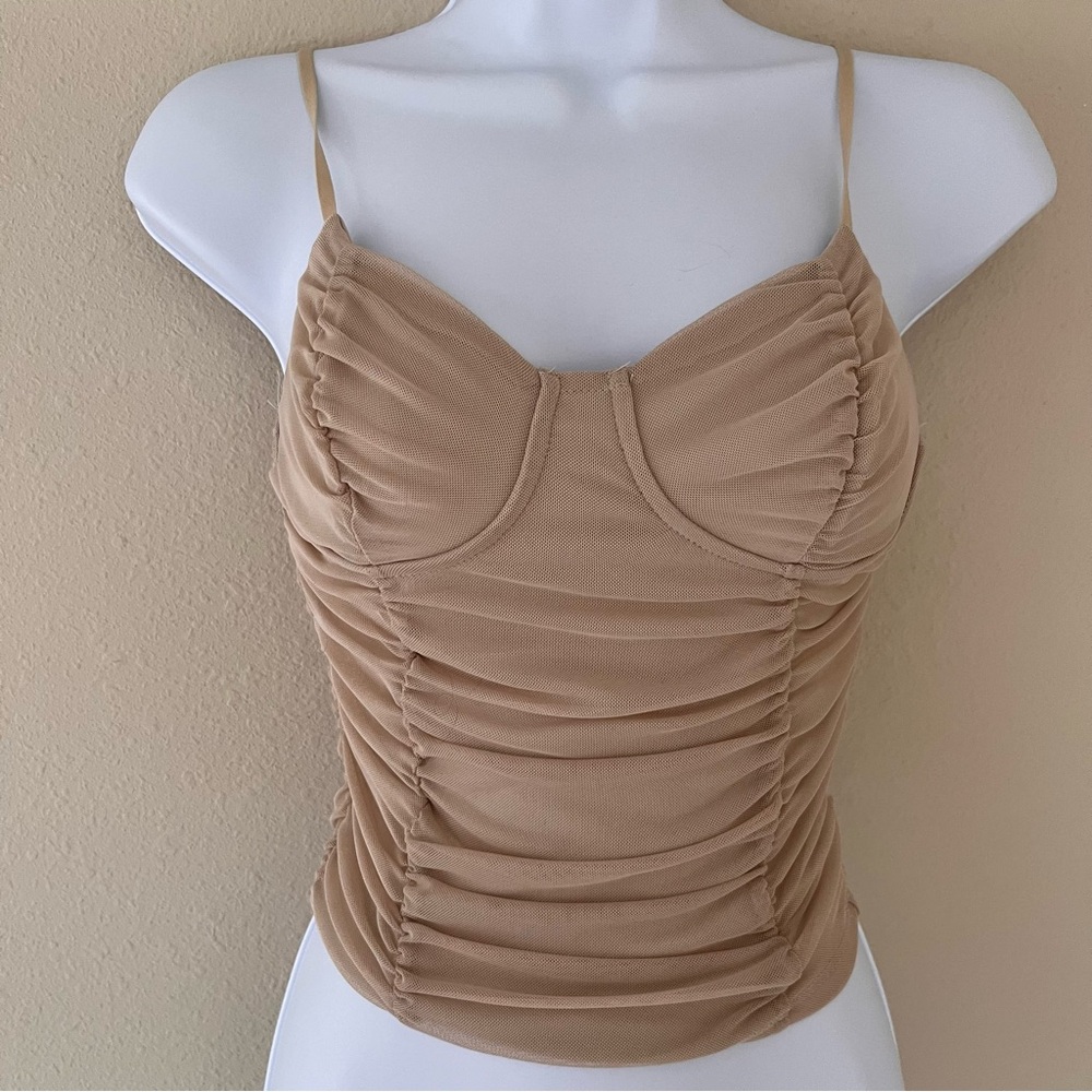 Just Polly Nude Mesh Corset Top Small Coquette Baddie Neutral Soft Glam